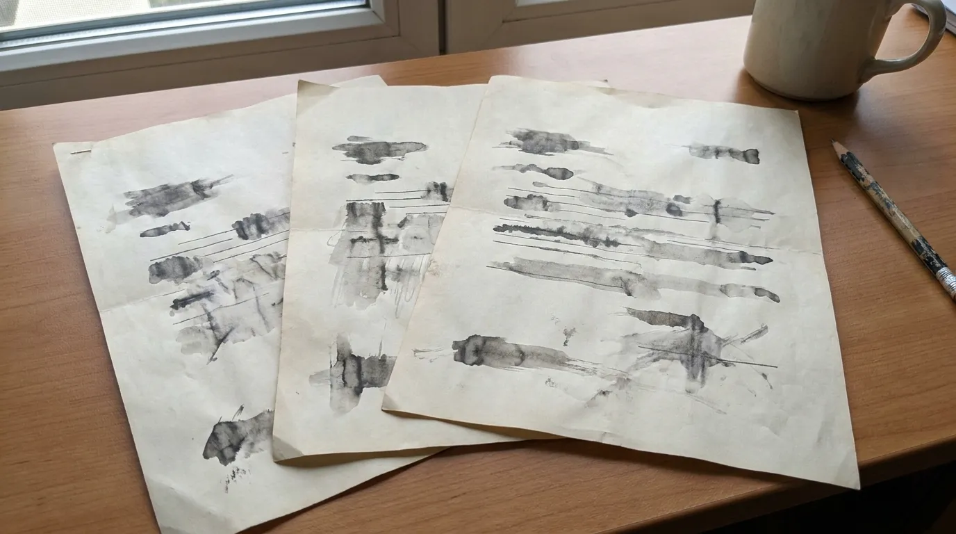 Three different official German documents fanned out on a desk, each showing a different reference number format, no personal details visible